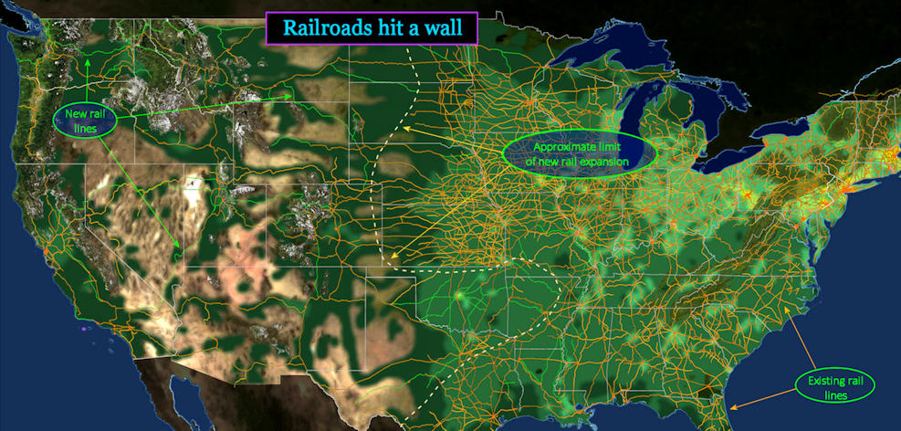 Railroad boom ends, 1910 map